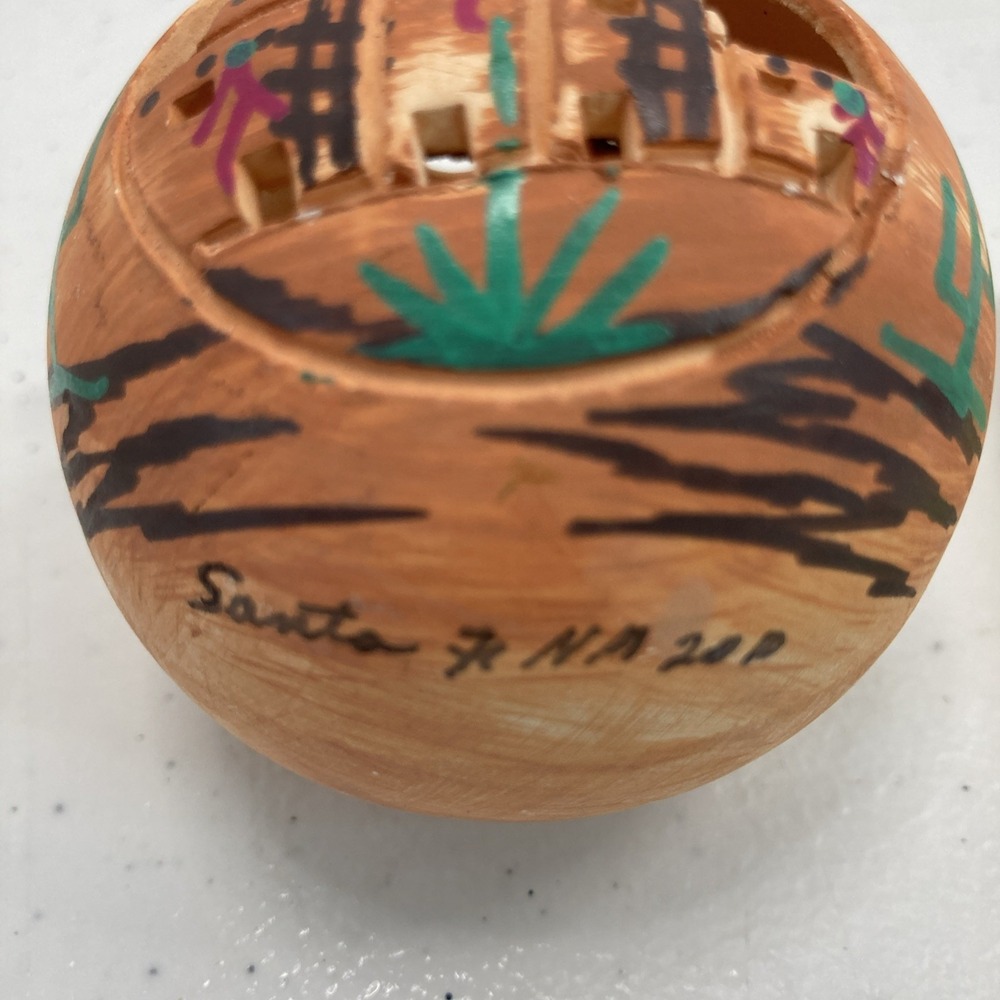 5pc Southwestern Pottery Ornament Set Santa Fe NM Hand Painted Pueblo Bell Decor - Picture 7 of 16